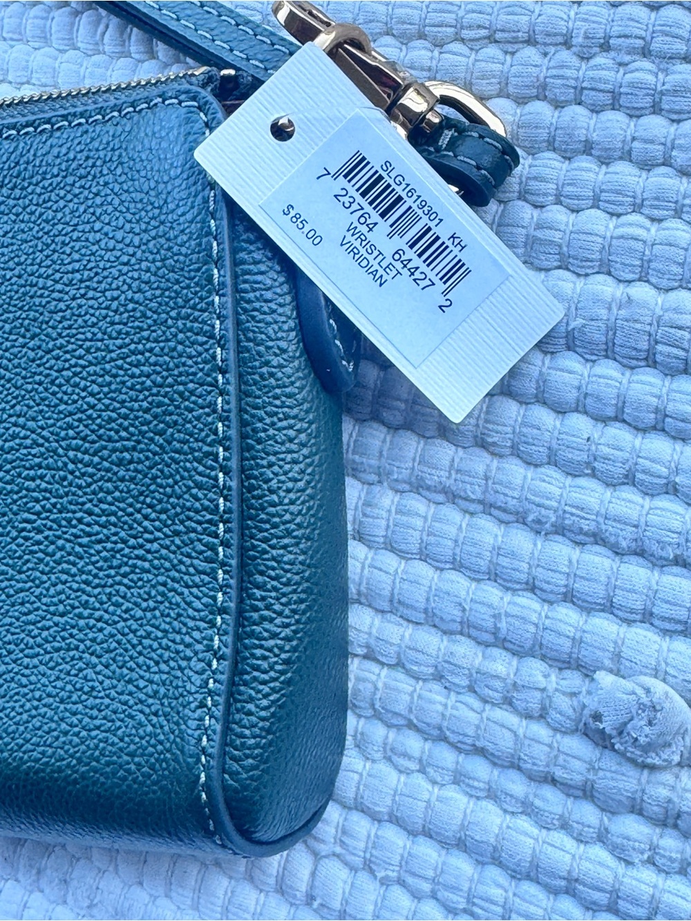 Fossil Logan RFID Zip Wristlet Viridian Green Structured Leather NWT - Picture 4 of 12